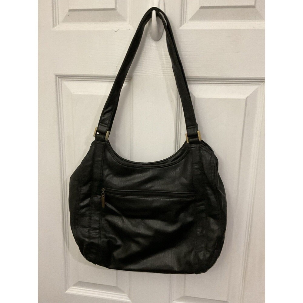 Small  Black Hobo Style Purse ManMade Materials Shoulder Bag